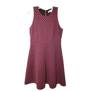 Loft Aline Knit Sleeveless Geometric Print Dress Waist Band Rear Zipper Size 8